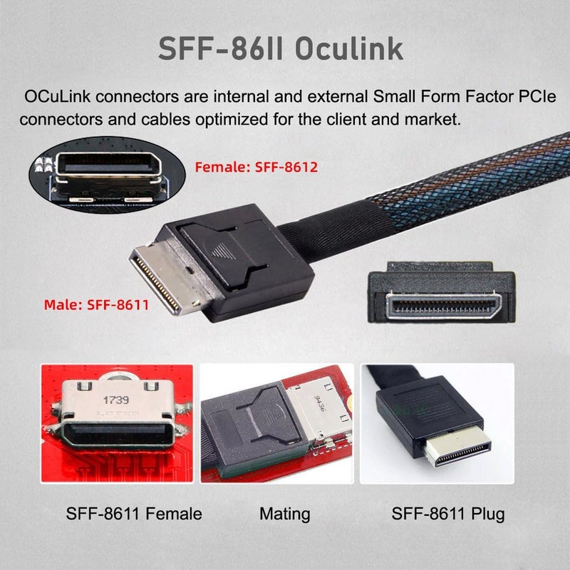 CY Adapter Oculink SFF-8612 SFF-8611 to M.2 NGFF M-Key to NVME PCIe SSD 2230 2280 22110 SSD PCBA Adapter for Mainboard - Image 2
